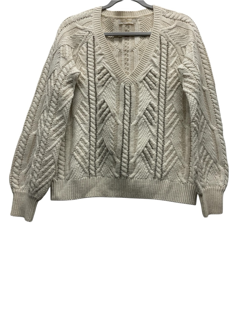 Ramy Brook Trinity Embellished V-Neck Sweater Size XS neutral Classy